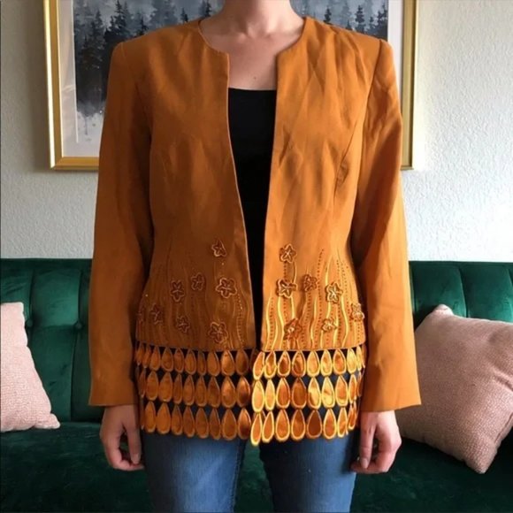 Vintage Elsa Loraine Orange Floral Open Blazer - Picture 1 of 5